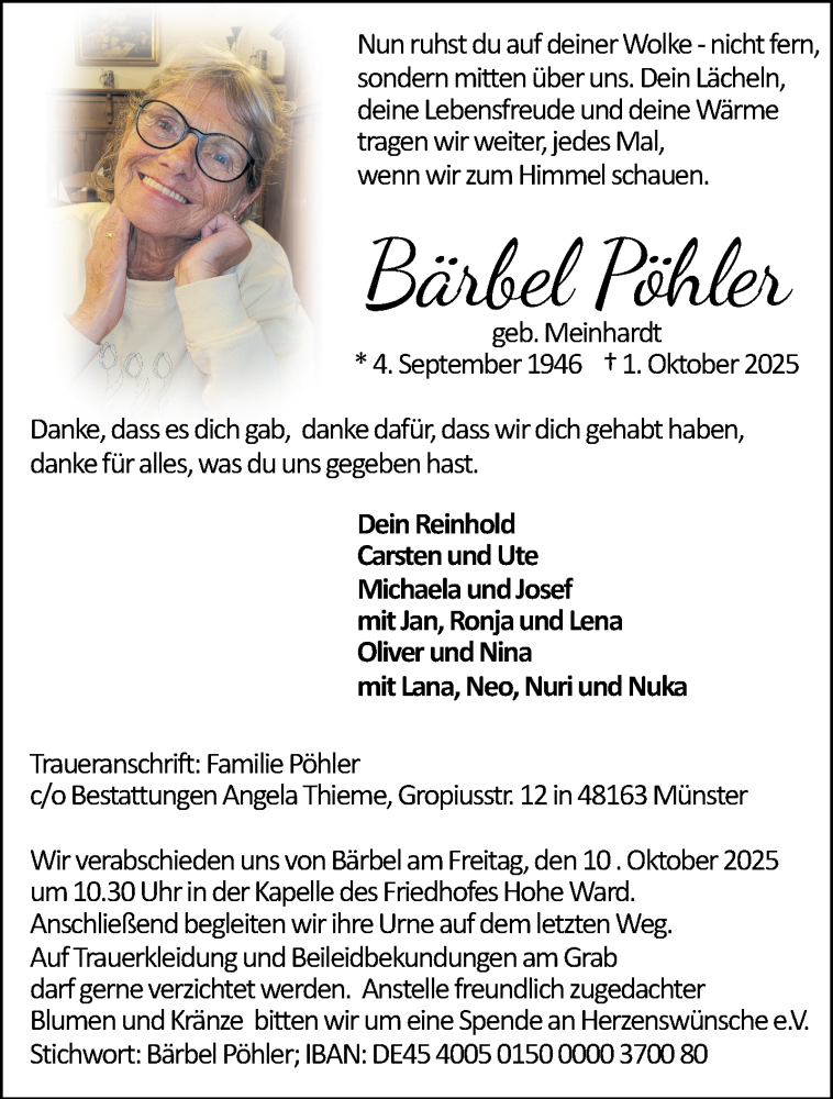 Traueranzeige für Bärbel Pöhler vom 08.10.2025 aus 