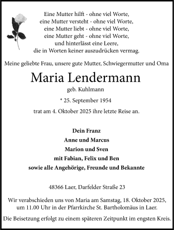 Anzeige von Maria Lendermann 