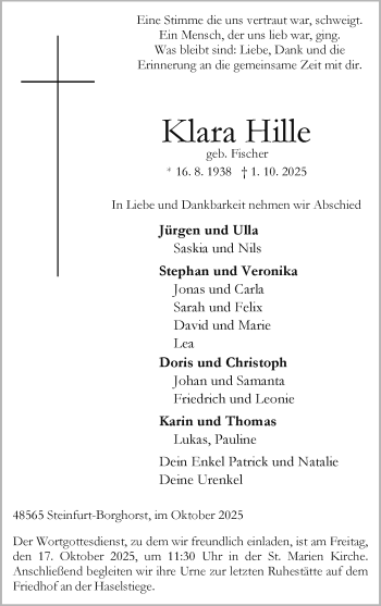 Anzeige von Klara Hille 