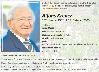 Anzeige von Alfons Kroner 