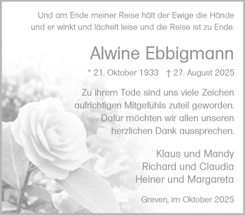 Anzeige von Alwine Ebbigmann 