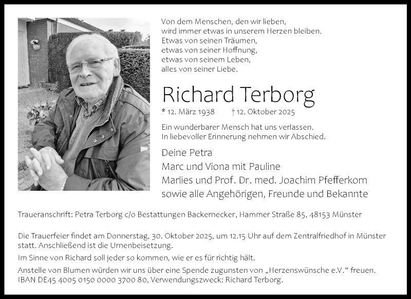  Traueranzeige für Richard Terborg vom 18.10.2025 aus 