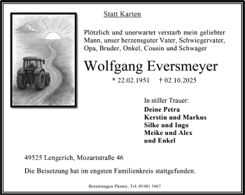 Anzeige von Wolfgang Eversmeyer 