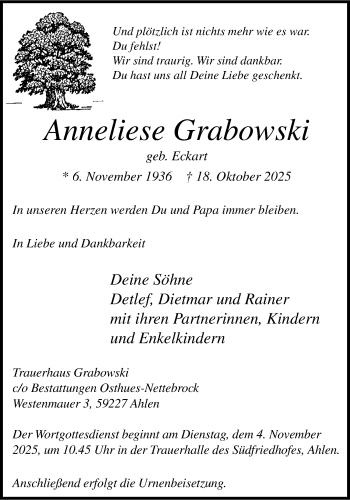 Anzeige von Anneliese Grabowski 