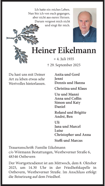 Anzeige von Heiner Eikelmann 