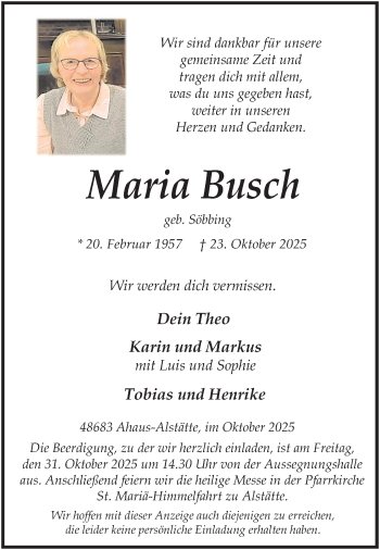 Anzeige von Maria Busch 