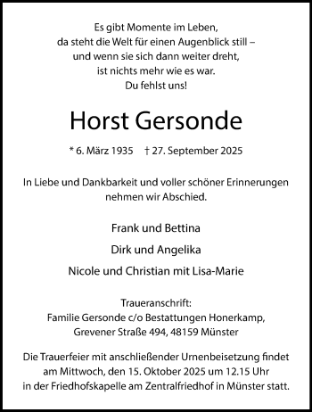 Anzeige von Horst Gersonde 