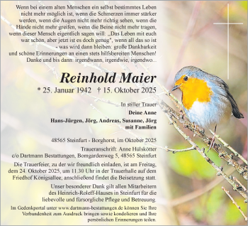 Anzeige von Reinhold Maier 