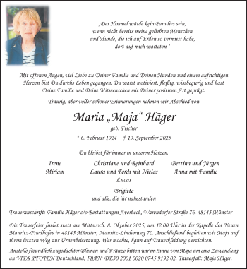 Anzeige von Maria Häger 