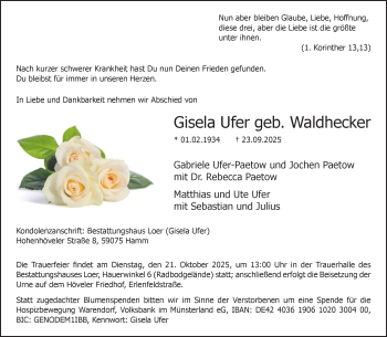 Anzeige von Gisela Ufer 