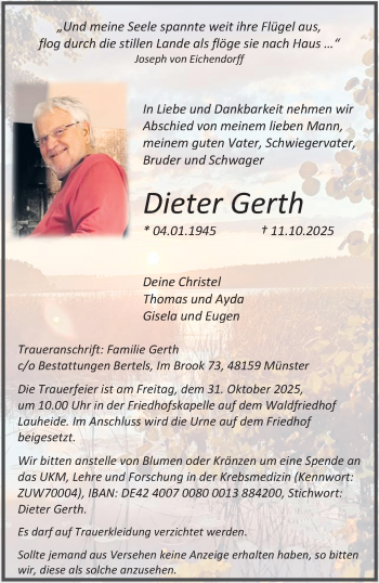 Anzeige von Dieter Gerth 