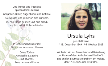 Anzeige von Ursula Lyhs 