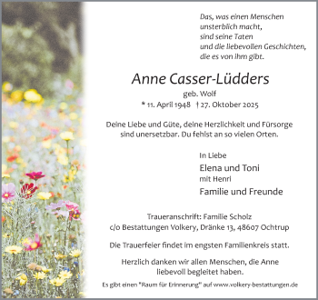 Anzeige von Anne Casser Lüdders 