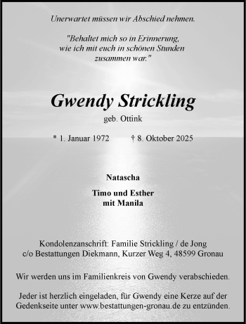 Anzeige von Gwendy Strickling 
