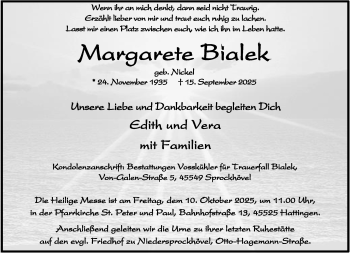 Anzeige von Margarete Bialek 