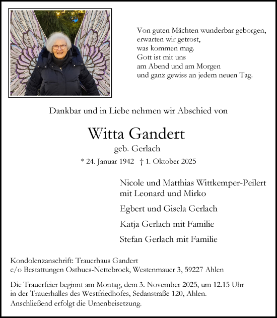 Anzeige von Witta Gandert 