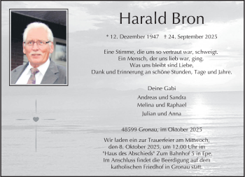 Anzeige von Harald Bron 