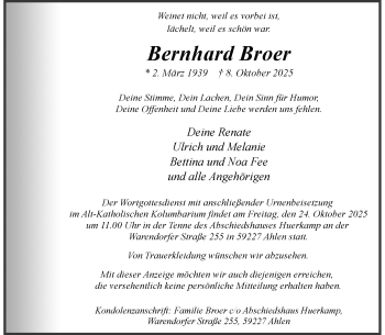 Anzeige von Bernhard Broer 