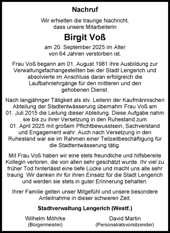 Anzeige von Birgit Voß 
