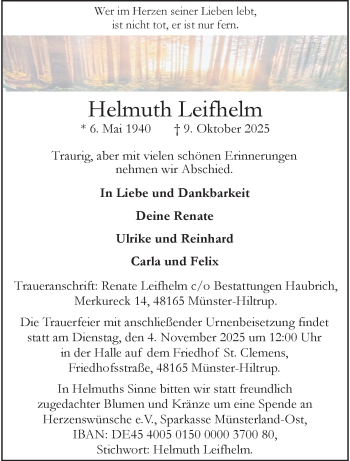 Anzeige von Helmuth Leifhelm 