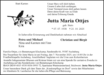Anzeige von Jutta Maria Ottjes 