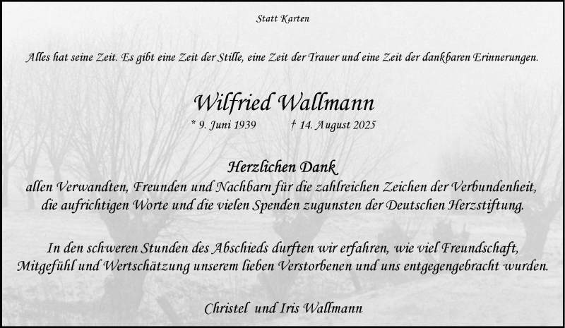  Traueranzeige für Wilfried Wallmann vom 18.10.2025 aus 