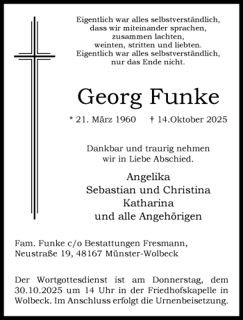Anzeige von Georg Funke 