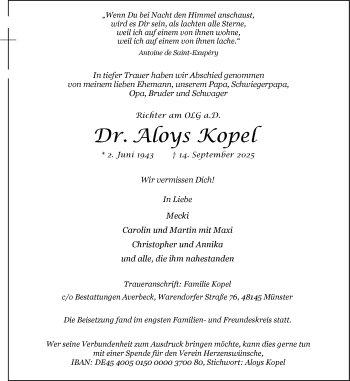 Anzeige von Dr. Aloys Kopel 