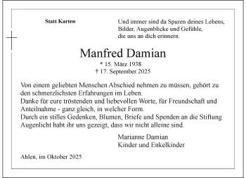 Anzeige von Manfred Damian 