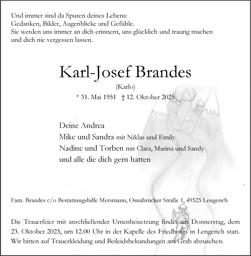  Traueranzeige für Karl-Josef Brandes vom 18.10.2025 aus 