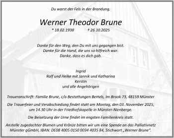 Anzeige von Werner Theodor Brune 
