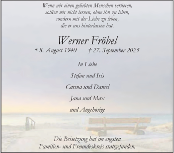 Anzeige von Werner Fröbel 