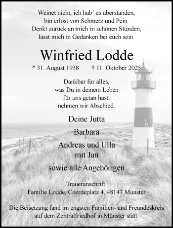 Anzeige von Winfried Lodde 