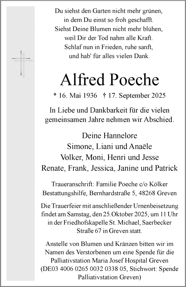  Traueranzeige für Alfred Poeche vom 18.10.2025 aus 
