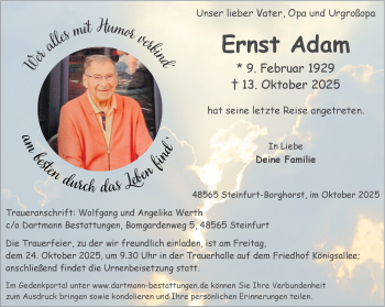 Anzeige von Ernst Adam 