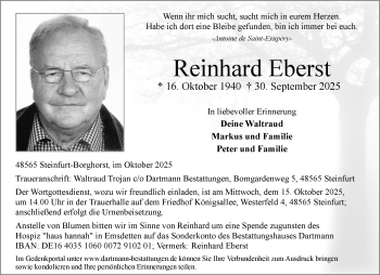 Anzeige von Reinhard Eberst 
