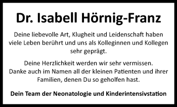 Anzeige von Dr. Isabell Hörnig-Franz 