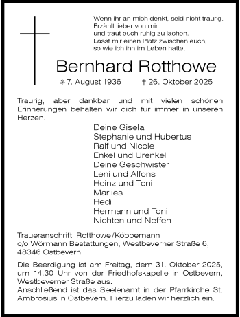 Anzeige von Bernhard Rotthowe 