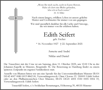 Anzeige von Edith Seifert 