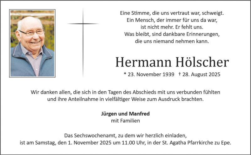  Traueranzeige für Hermann Hölscher vom 25.10.2025 aus 
