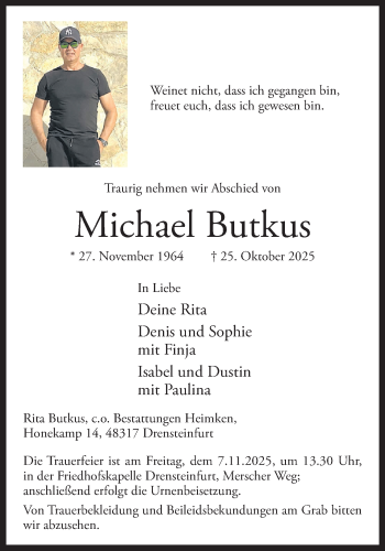 Anzeige von Michael Butkus 