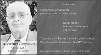 Anzeige von Dr. Werner Gattwinkel 