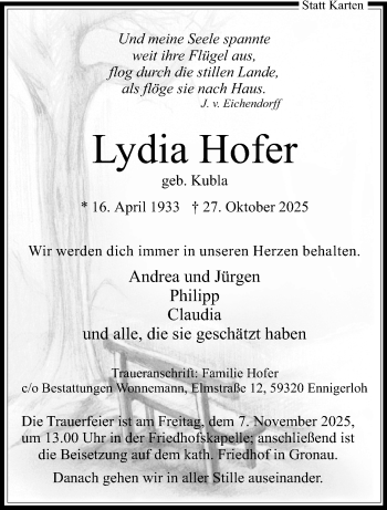 Anzeige von Lydia Hofer 
