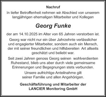 Anzeige von Georg Funke 