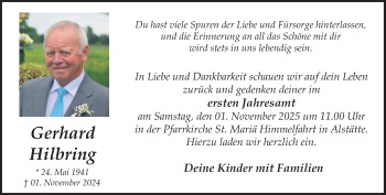 Anzeige von Gerhard Hilbring 