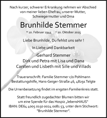 Anzeige von Brunhilde Stemmer 