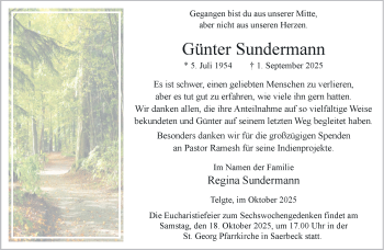 Anzeige von Günter Sundermann 