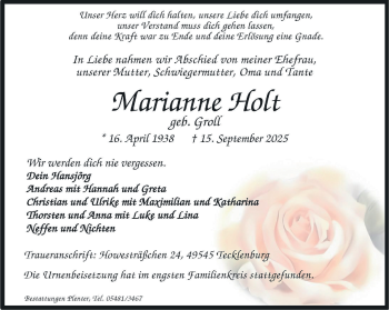 Anzeige von Marianne Holt 