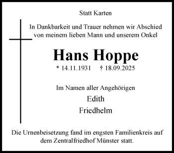 Anzeige von Hans Hoppe 