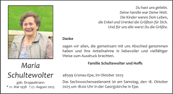 Anzeige von Maria Schultewolter 